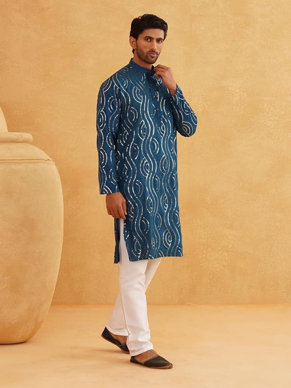 Sojanya Plus 4XL Teal Sequin Embroidered Kurta | Size 48 | Festive Wear